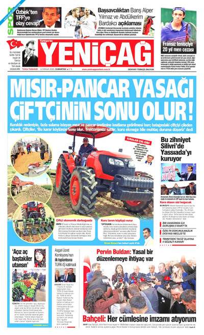 Yeniçağ Gazetesi Manşeti