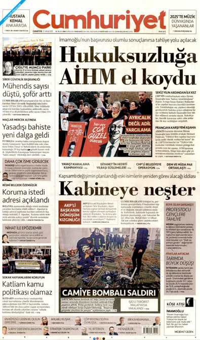 Cumhuriyet Gazetesi Manşeti