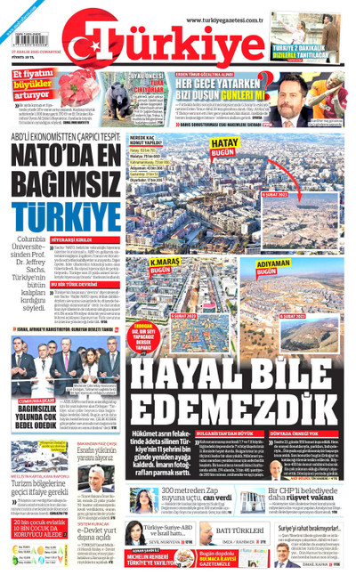 Türkiye Gazetesi Gazetesi Manşeti