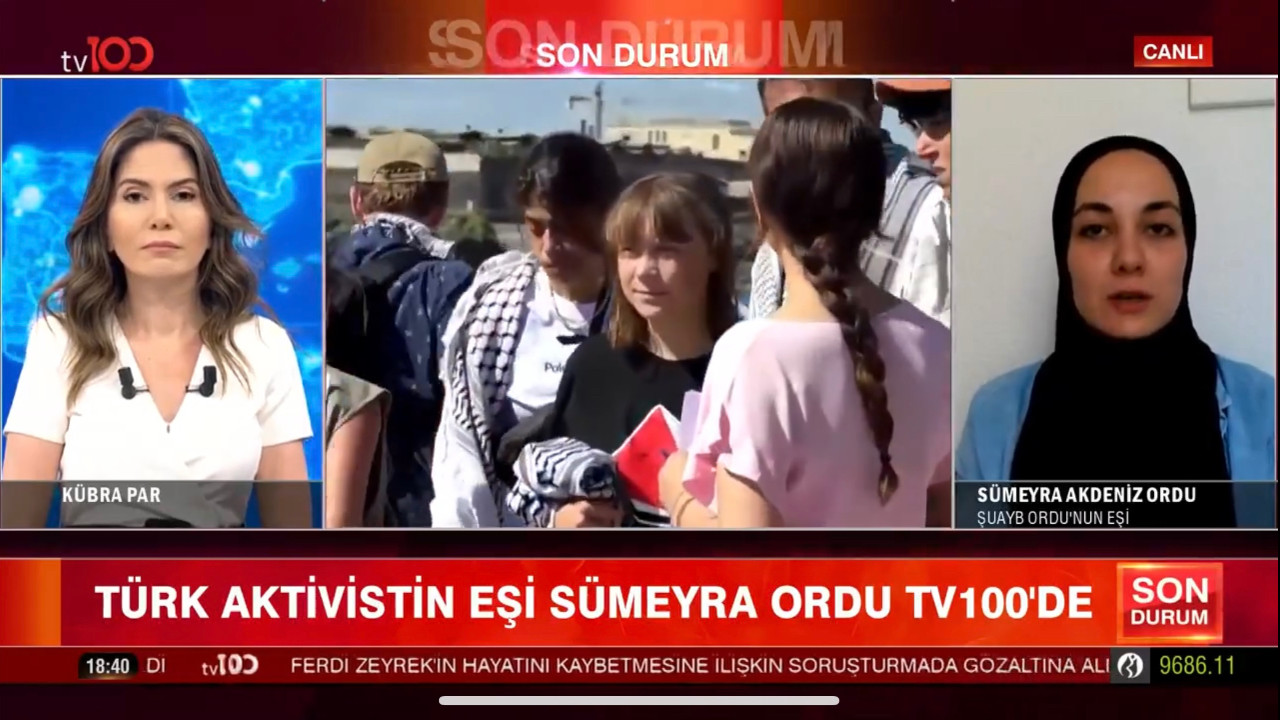 İsrail’de gözaltına alınan Madleen aktivisti Şuayb Ordu’nun eşi Sümeyra Ordu TV100’e konuştu
