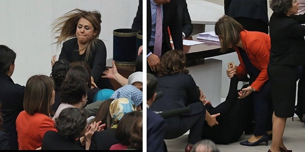 Meclis'te kadın vekiller saç saça baş başa kavga etti, Şafak Pavey yere
