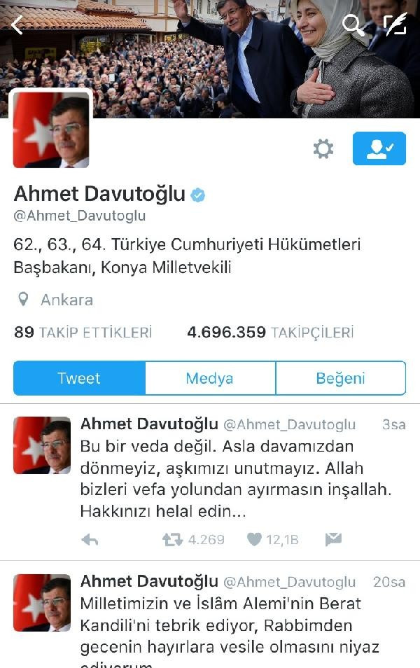 Davutoğlu, istifa sonrası Twitter'dan 'Başbakan' ve 'Genel Başkan' ünvanlarını kaldırdı - Resim: 1
