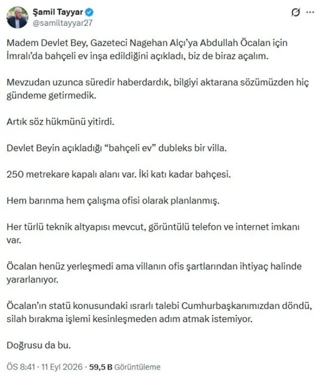 Devlet Bahçeli'nin Öcalan’a İmralı’da ev yapıldı iddiasına Bakan Gürlek’ten yanıt