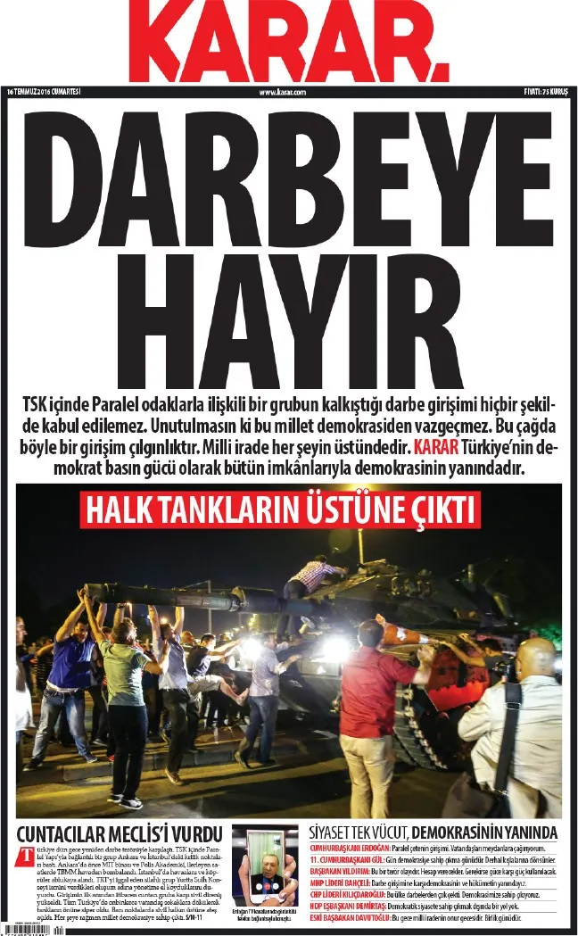 16 Temmuz gazete manşetleri