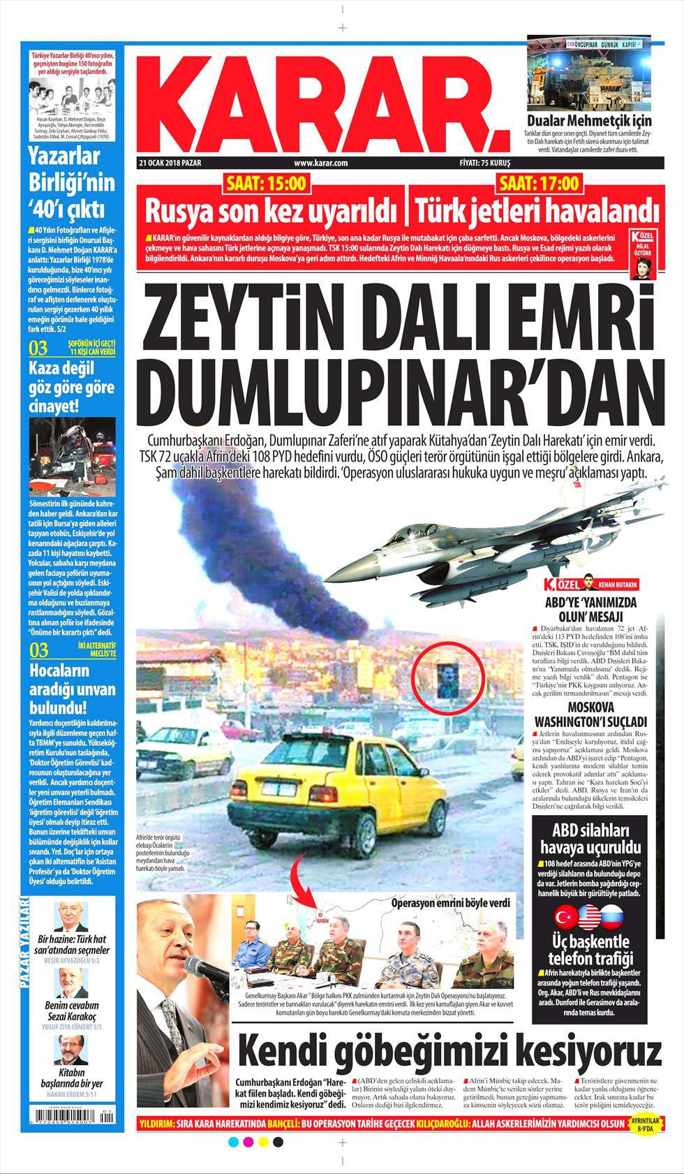 Gazeteler Afrin harekatını manşetlerine nasıl taşıdı?