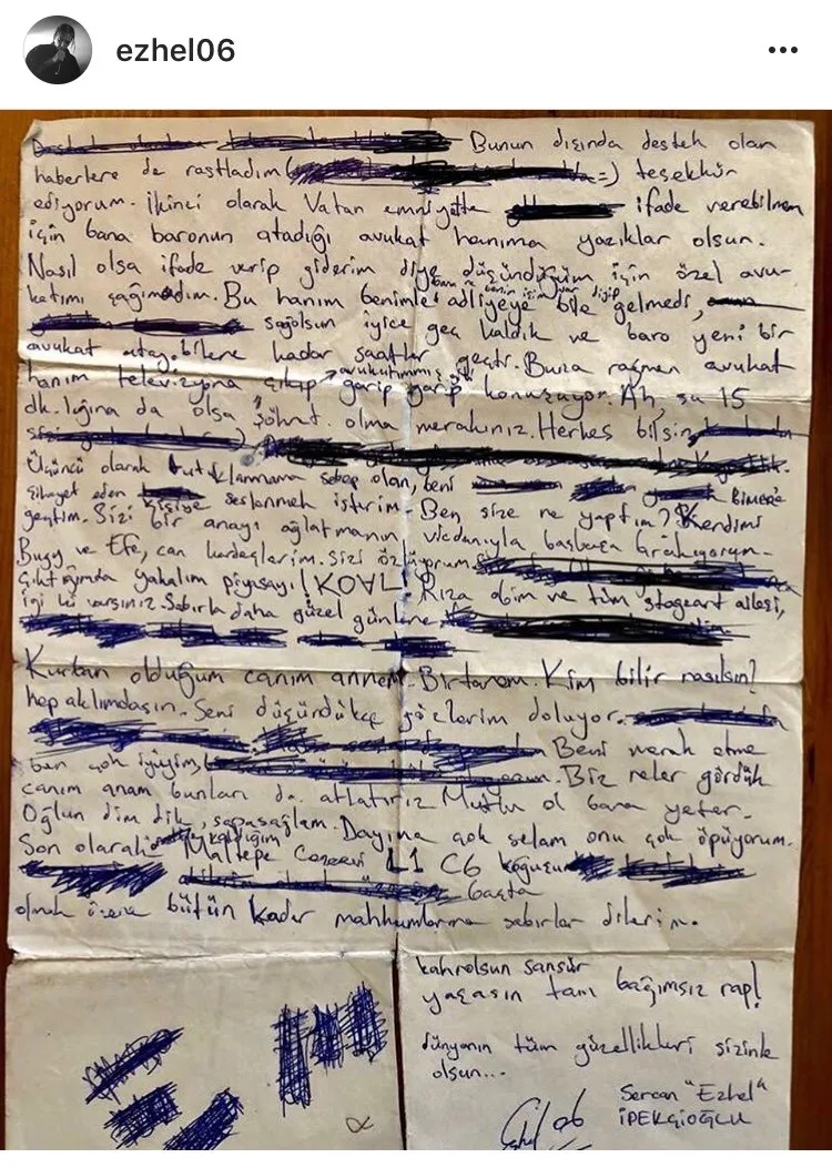 Tutuklanan Rapçi Ezhel cezaevinden mektup yazdı