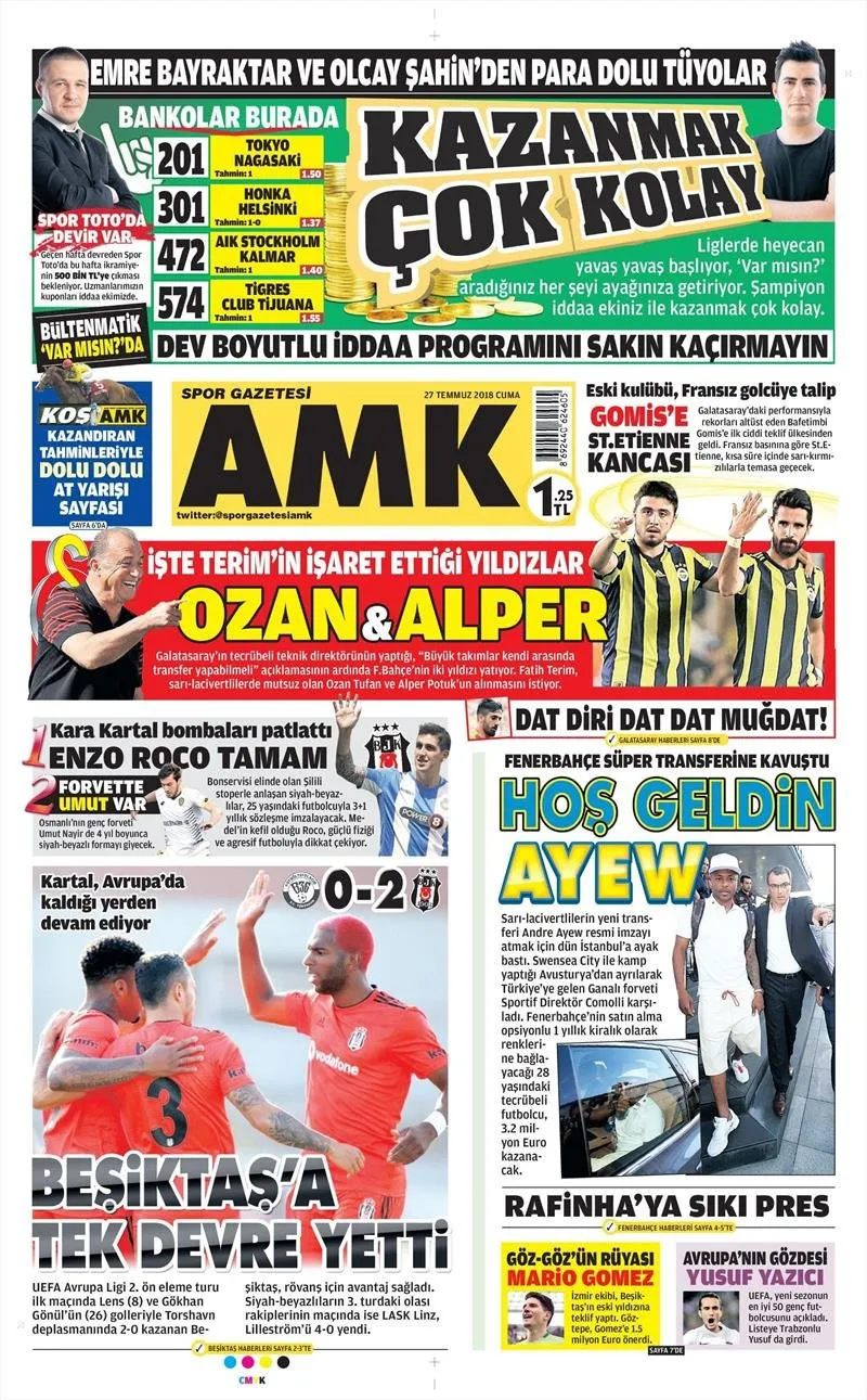 Günün spor manşetleri… 27 Temmuz 2018