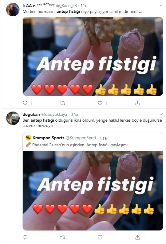 Falcao'nun eşi Lorelei Taron Antep fıstığı diye ceviz paylaştı