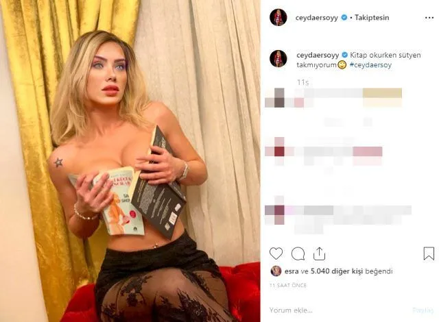 Ceyda Ersoy üstsüz pozunu paylaştı: Kitap okurken sütyen takmıyorum