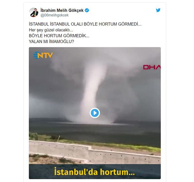 Melih Gökçek hortumu İmamoğlu’na bağladı, alay konusu oldu
