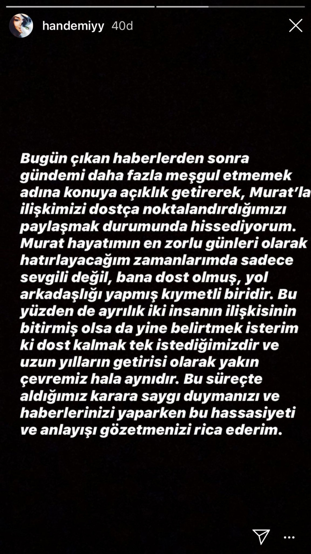 Hande Erçel Murat Dalkılıç'tan ayrıldığını böyle duyurdu