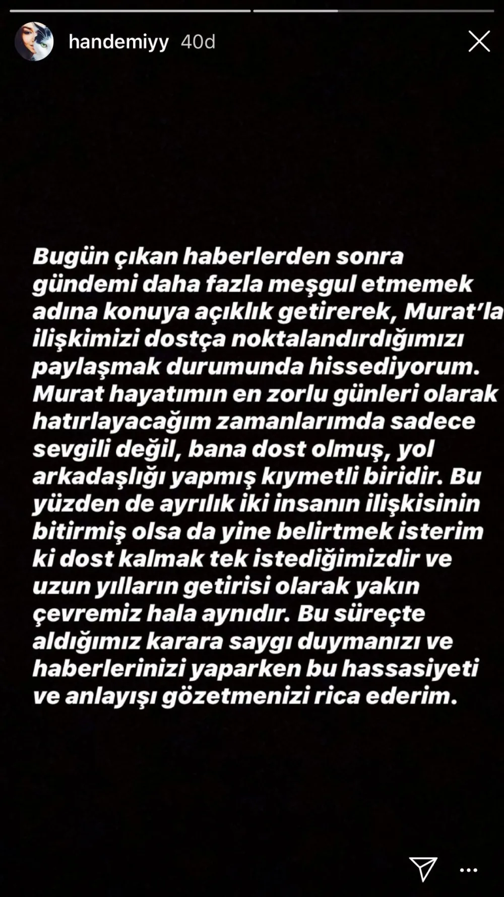 Hande Erçel Murat Dalkılıç'tan ayrıldığını böyle duyurdu