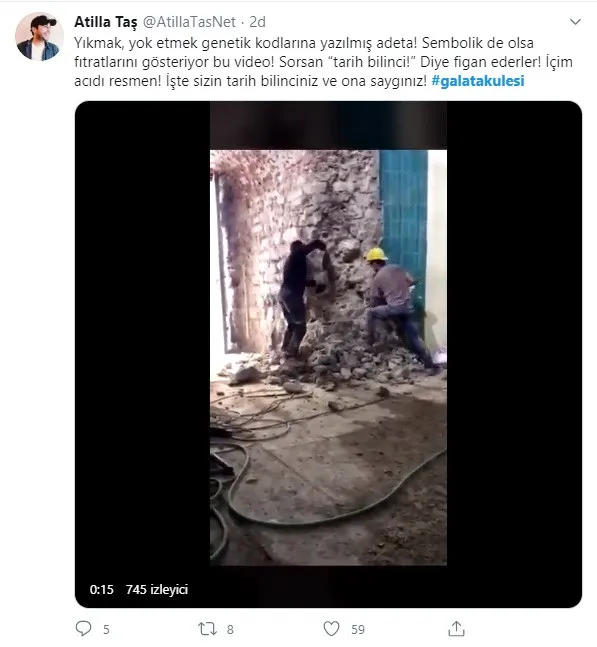 Galata Kulesi'ndeki yıkıma tepki yağıyor: Katliam! #GalataKulesi