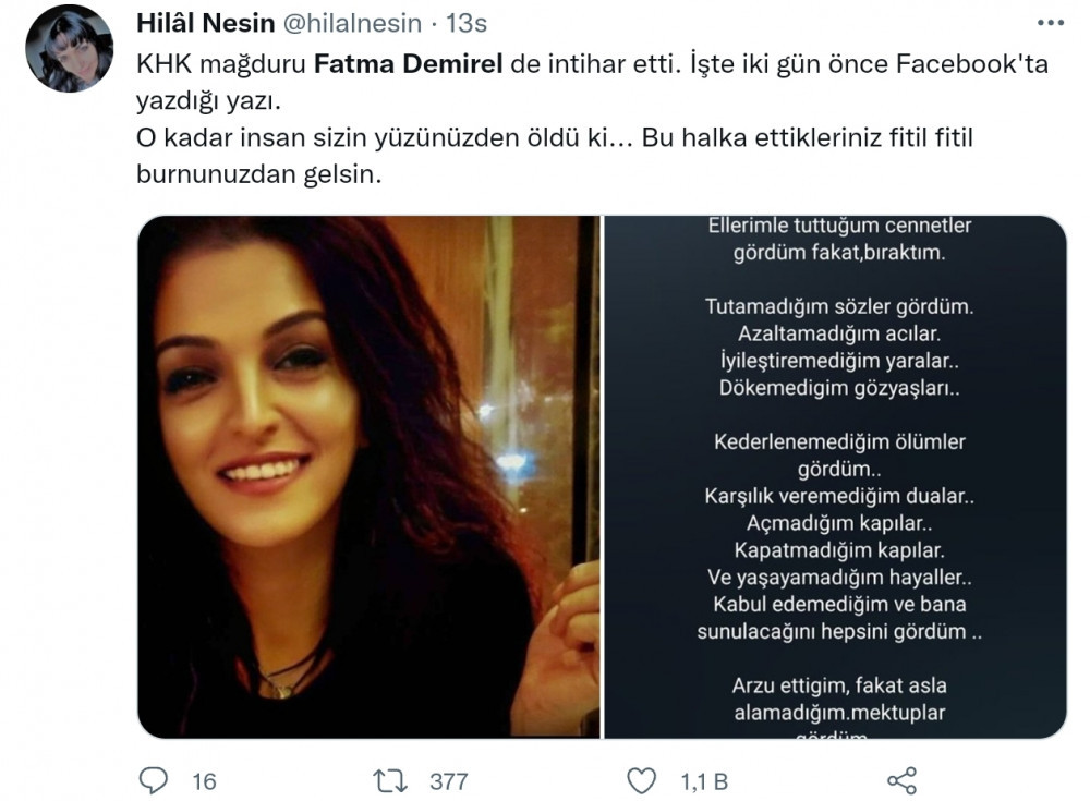 KHK ile İhraç Edilen Sağlıkçı Fatma Demirel İntihar Etti