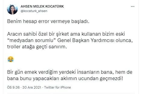 Ahsen Melek Kocatürk: AKP'li ismin çakarlı makam aracı beni öldürüyordu