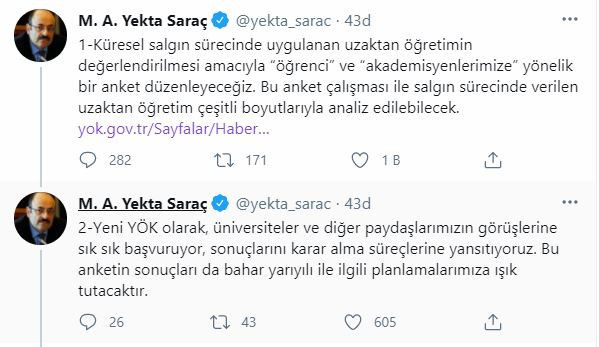 YÖK Başkanı'ndan Açıklama: Bu Anket Bahar Dönemine Işık Tutacak