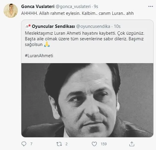 Ünlü İsimlerden Luran Ahmeti'ye Veda Mesajları...