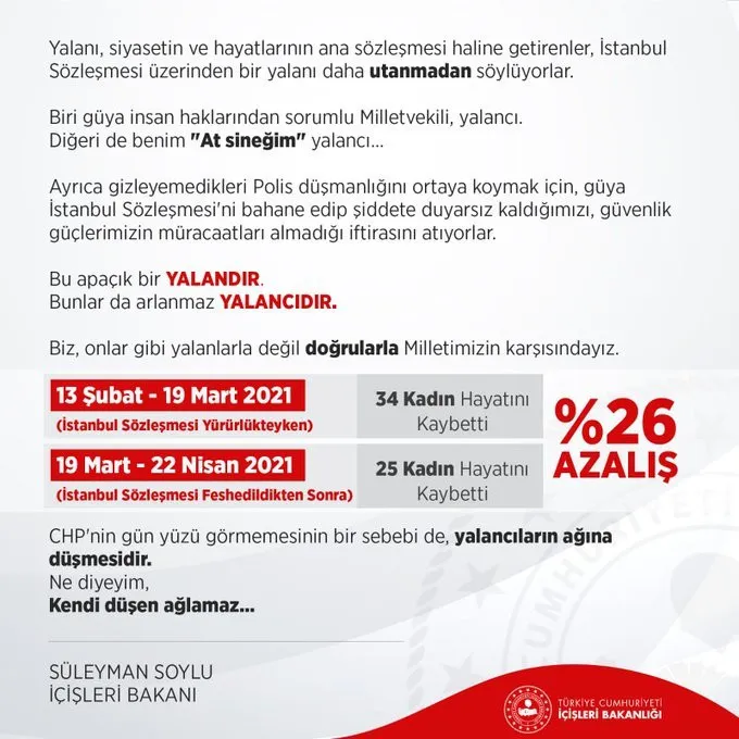 Süleyman Soylu'nun Kadın Cinayetleri Hakkında Paylaşımı Tepki Topladı