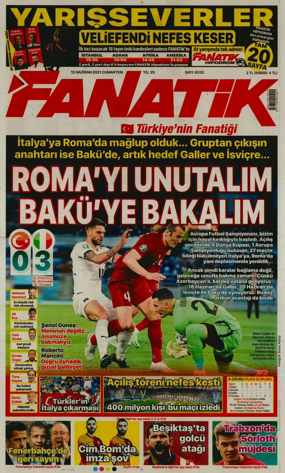 Türkiye, EURO 2020'ye Yenilgiyle Başladı: İşte Günün Spor Manşetleri