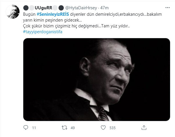 Erdoğan için Başlatılan #SeninleyizREİS Etiketine Atatürk Sürprizi