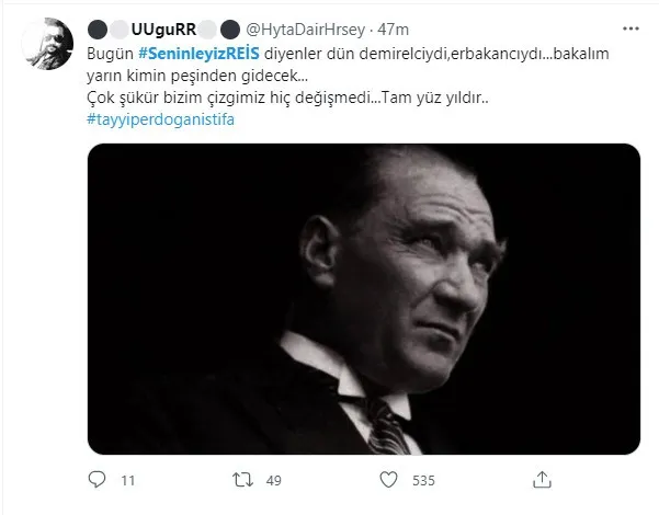 Erdoğan için Başlatılan #SeninleyizREİS Etiketine Atatürk Sürprizi