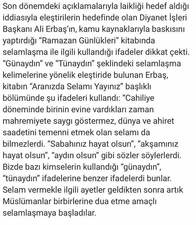 Günaydın Demek Cahiliye Dönemi Adeti Diyen Erbaş'a Sert Çıkış!