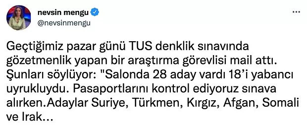 Nevşin Mengü'nün TUS Denklik Sınavına Giren Mültecilerle İlgili Paylaşımı Gündeme Oturdu