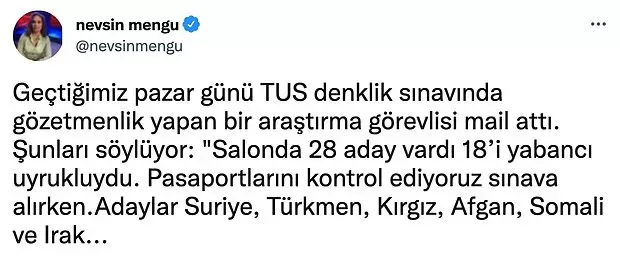 Nevşin Mengü'nün TUS Denklik Sınavına Giren Mültecilerle İlgili Paylaşımı Gündeme Oturdu