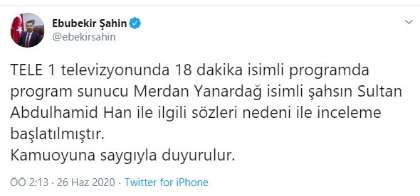 RTÜK Başkanı açıkladı: TELE 1 hakkında inceleme başlatıldı - Resim: 1