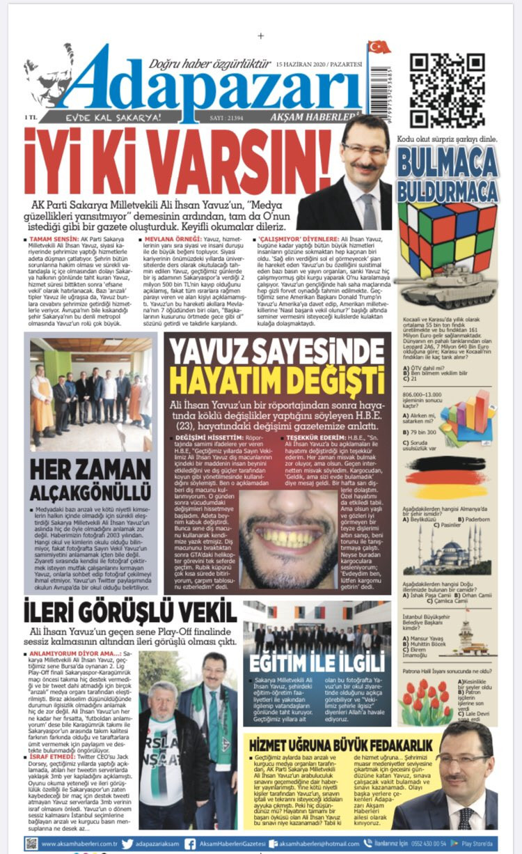 Adapazarı'ndan AKP'li Ali İhsan Yavuz'a özel gazete - Resim: 1