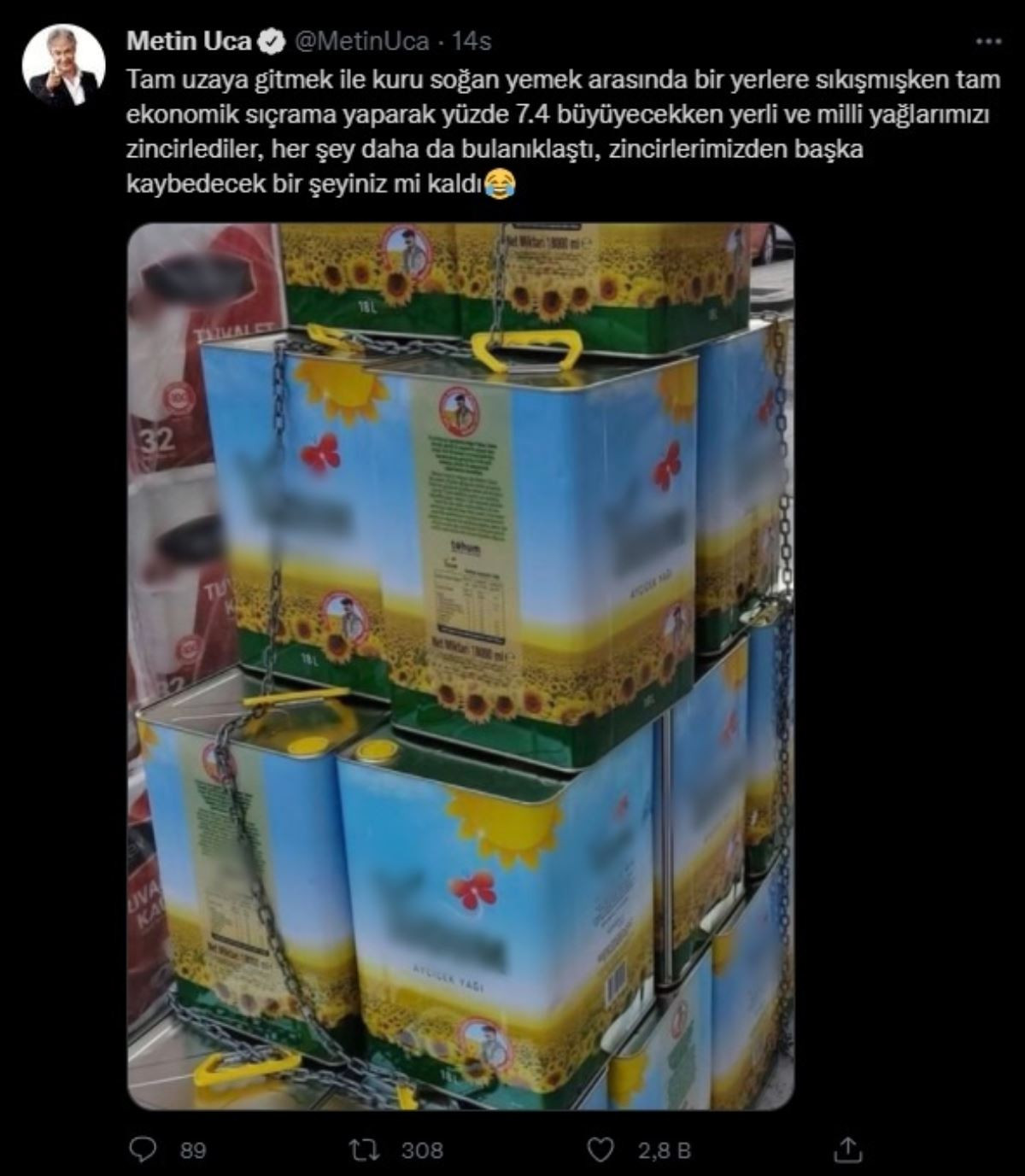 Metin Uca'dan Ayçiçek Yağı Paylaşımı: Zincirlerinizden Başka... - Resim: 1