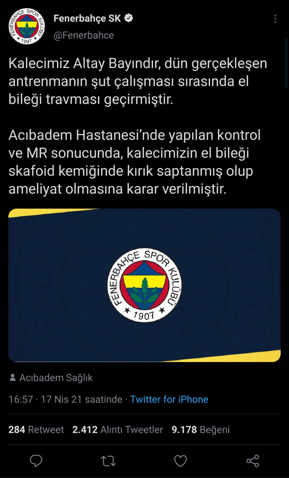 Fenerbahçe'de Altay Şoku! Ameliyat Olacak - Resim: 1
