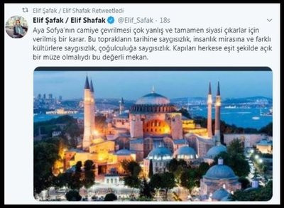 FETÖ gelini Elif Şafak Ayasofya kararından rahatsız olmuş - Resim: 1