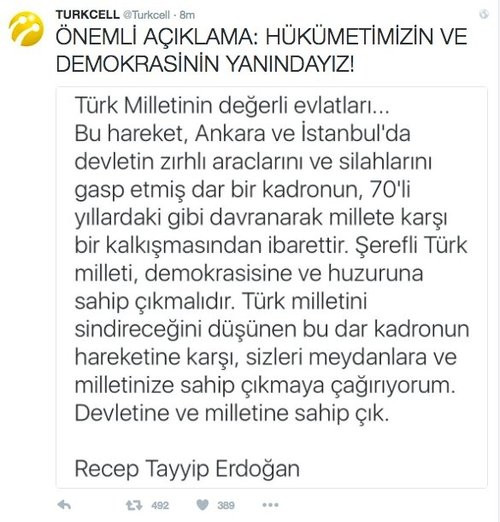Turkcell 100 bin Askere 15 Temmuz gecesi hangi SMS mesajını attı? - Resim: 1