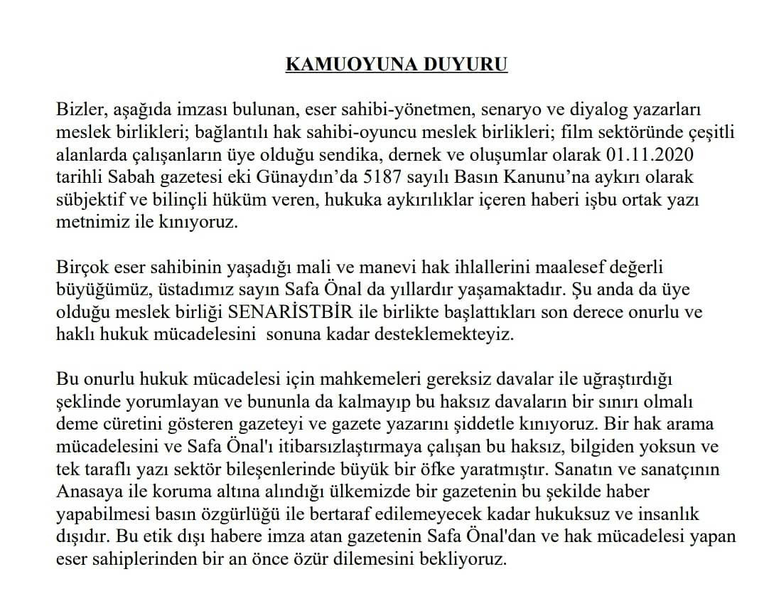 Sinemacılardan Sabah yazarı Funda Karayel'e sert tepki: Özür dile.. - Resim: 1