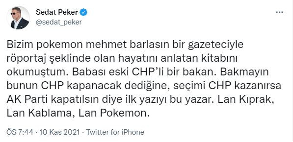 Sedat Peker'den Mehmet Barlas'a Bir Yanıt Daha: Lan Pokemon, Lan Kıprak... - Resim: 1