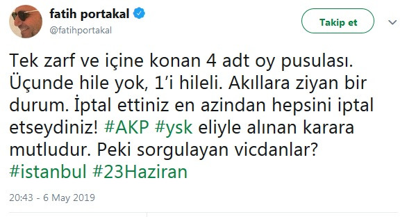 Fatih Portakal'dan İstanbul'da seçimleri iptal eden YSK'nın kararına sert tepki! - Resim: 1
