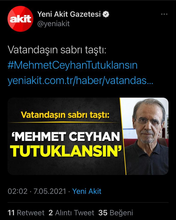 Yobaz Akit ve Trollerden Mehmet Ceyhan Tutuklansın Kampanyası - Resim: 1