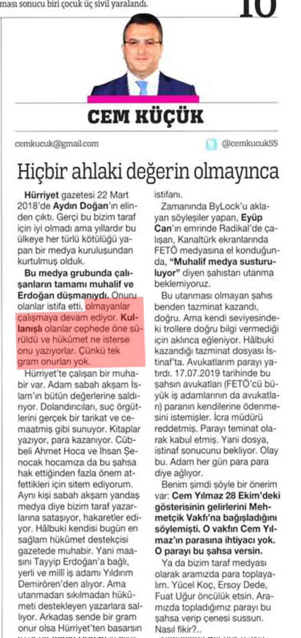 Cem Küçük Hürriyet'e çaktı: Hükümet ne isterse yazıyorlar, onursuzlar.. - Resim: 1