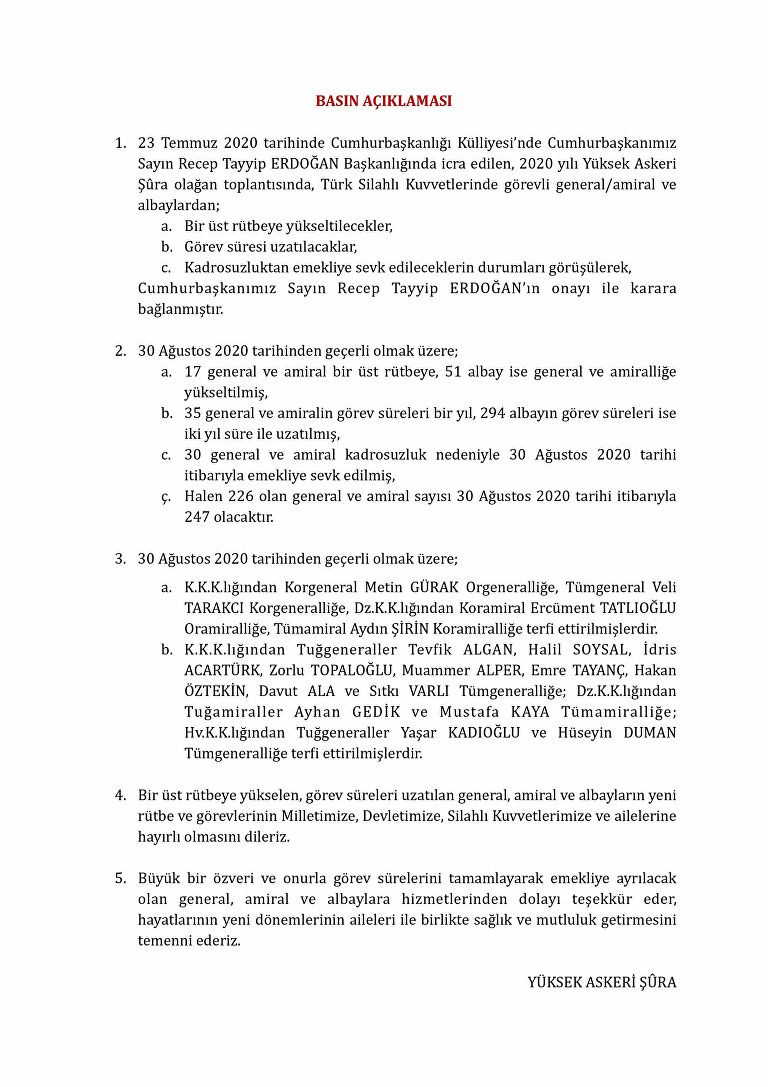 YAŞ kararları açıklandı: TSK'nın komuta kademesi değişmedi - Resim: 1