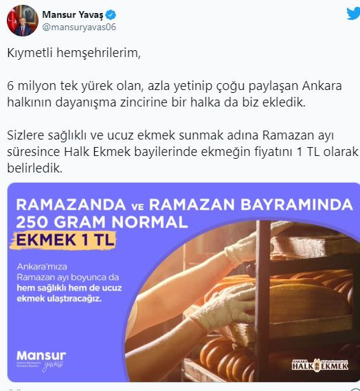 Ankara Halk Ekmek'te Ramazan Boyunca Ekmek 1 TL - Resim: 1