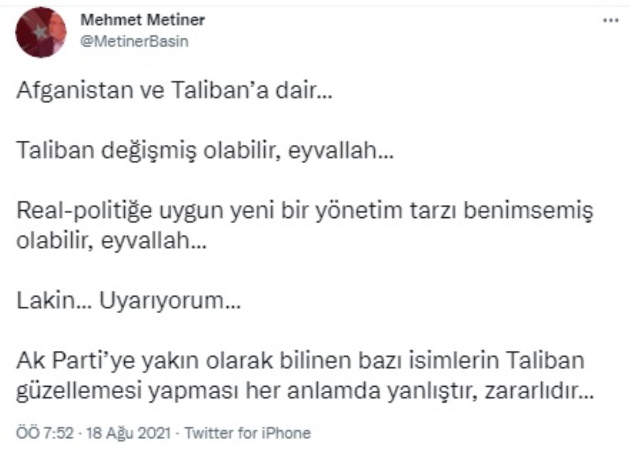 Metiner'den AKP'li İsimlere Uyarı: Taliban Güzellemesi Yapmayın - Resim: 1