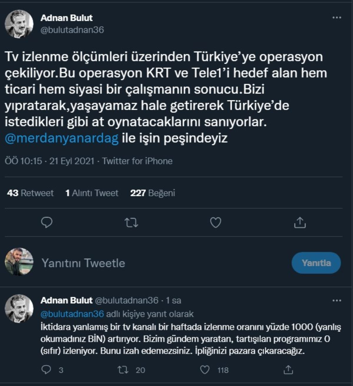 İzlenme Ölçümleri Üzerinden KRT TV ve Tele1'e Operasyon - Resim: 1