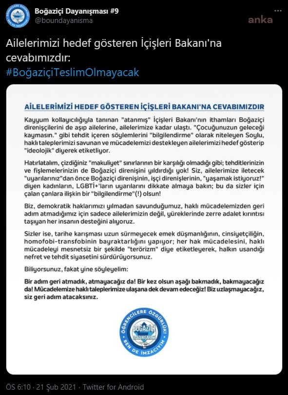 Boğaziçililerden Soylu'ya Yanıt: Geri Adım Atacaksınız - Resim: 1