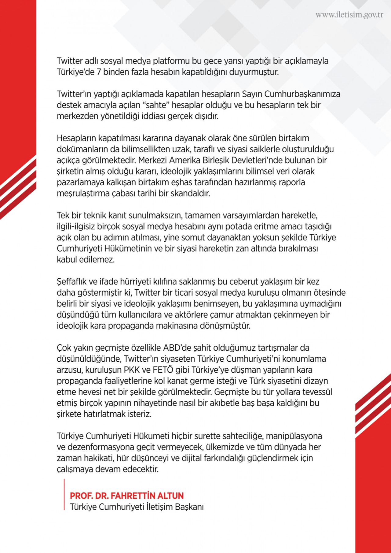 İletişim Başkanı Altun'dan Twitter açıklaması! - Resim: 1