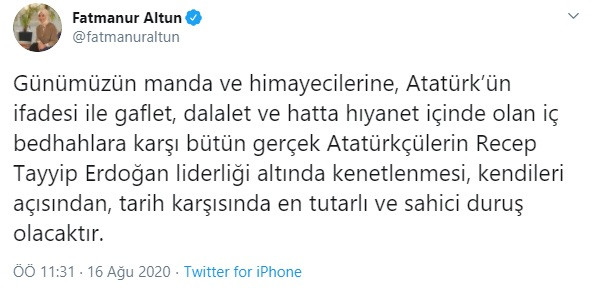 Fatmanur Altun'dan Atatürkçülere: Erdoğan'ın liderliği altında birleşin - Resim: 1