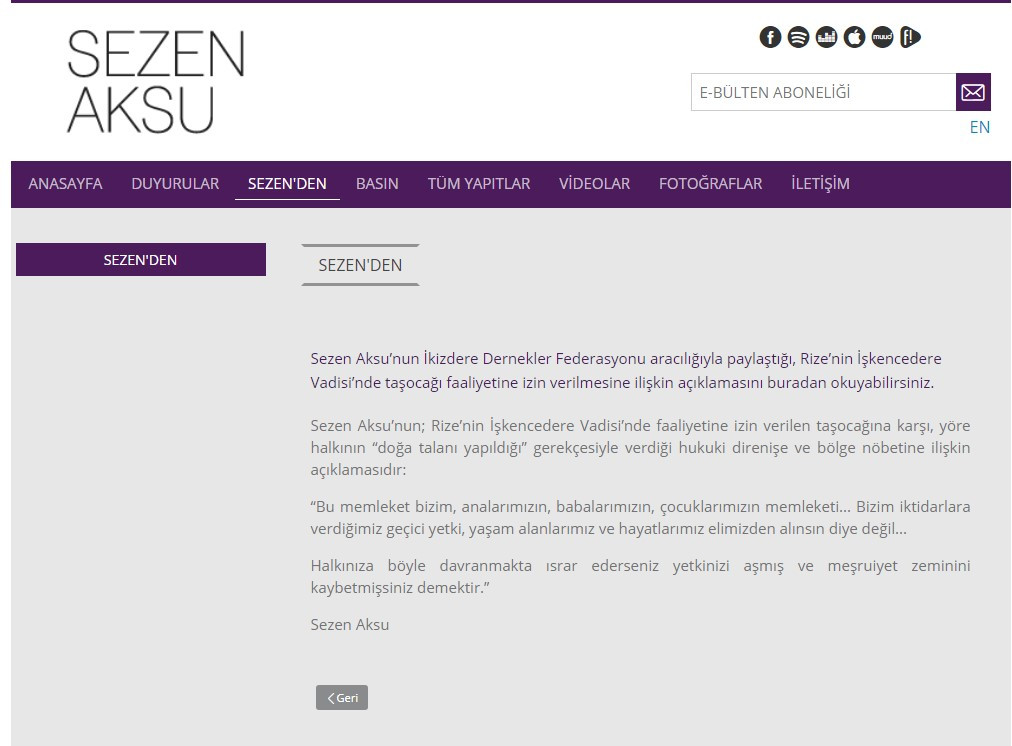 Sezen Aksu İşkencidere Vadisi'ndeki Doğa Katliamına Tepki Gösterdi - Resim: 1