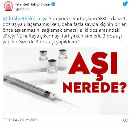 İstanbul Tabip Odası'ndan Koca'ya 3 Doz Aşı Tepkisi - Resim: 1