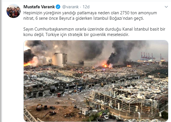 Beyrut patlamasıyla Kanal İstanbul arasındaki bağlantıyı hangi bakan gördü? - Resim: 1