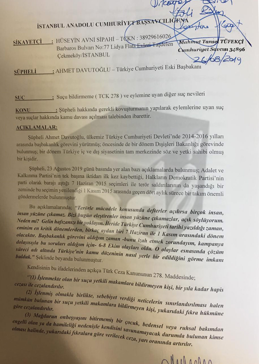 Ahmet Davutoğlu hakkında suç duyurusu - Resim: 1